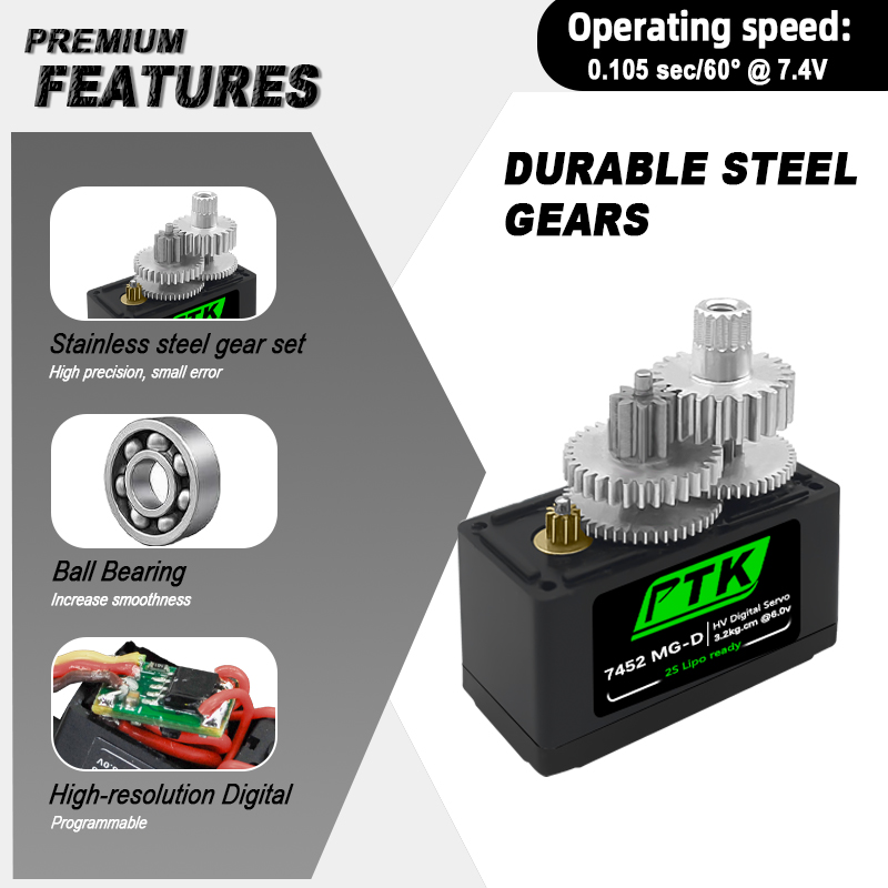 سيرفو رقمي PTK 7452 MG-D 9 جرا - مراجعة Servo 9G وسعره